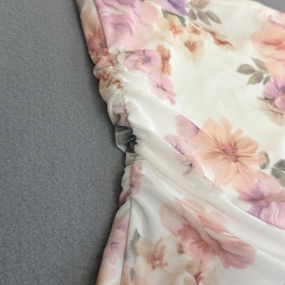 Garage Rosalie Ruched Tube Top Sz Medium Watercolor Floral Mesh White 100096911 - Picture 3 of 8